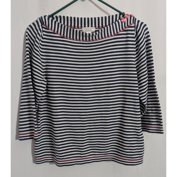 Christopher & Banks Navy Stripe Boat Neck Sweater Medium P2 Nautical Coastal - Picture 1 of 5